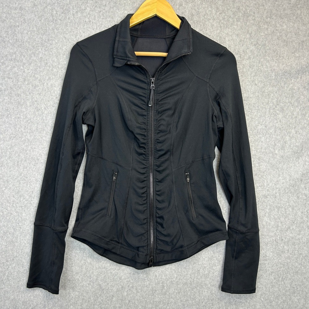 Zella Athletic Jacket Black Ruched Mesh Back Full Zip Sporty Casual Womens Small